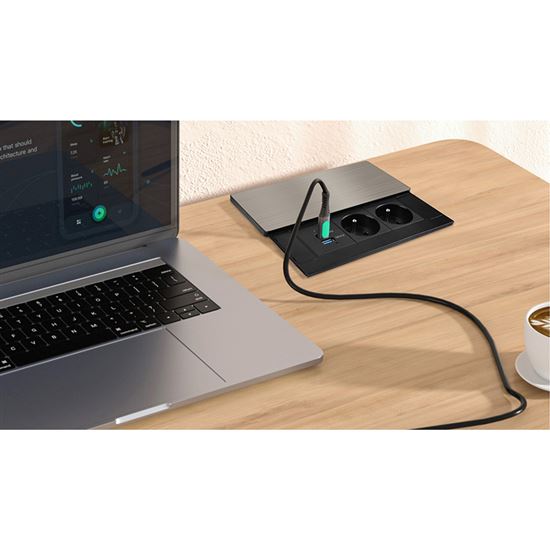 Solight vestavný blok zásuvek s posuvným krytem, 2 zásuvky, USB A+C 65W PD, 2m, stříbrný