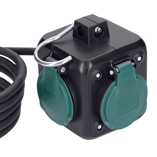 Solight prodlužovací přívod kostka 5m, 3 zásuvky IP44, 3 x 1.5mm2, kabel guma H05RR-F