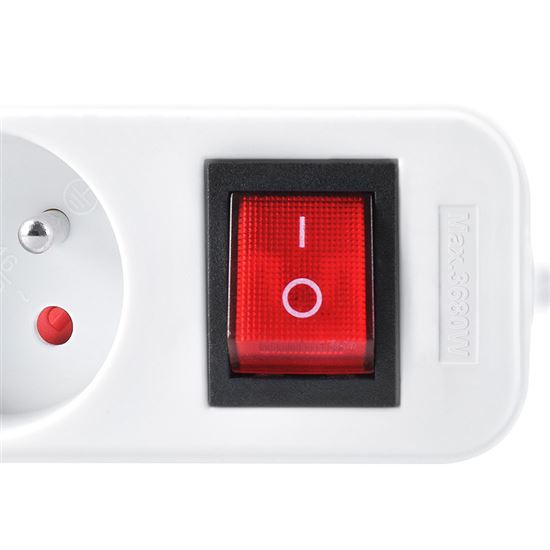 Solight prodlužovací přívod 5m, 5 zásuvek, vypínač, 16A/3680W, PVC, bílý