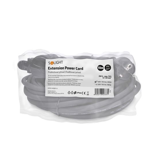 Solight prodlužovací přívod - spojka, 1 zásuvka, 10m, 3 x 1,5mm2, gumová, černá