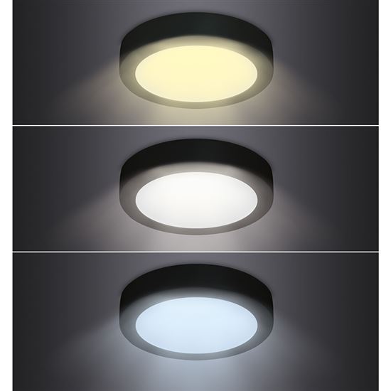 Solight LED mini panel CCT, přisazený, 12W, 900lm, 3000K, 4000K, 6000K, kulatý, černá barva