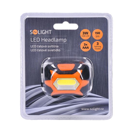 Solight LED čelová svítilna, 3W COB, 3x AAA