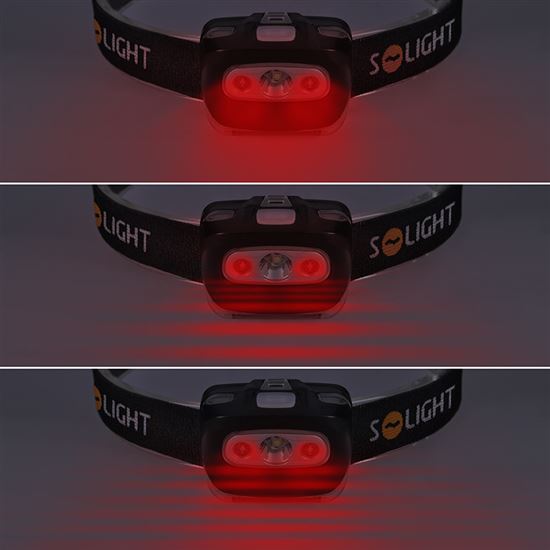Solight LED čelová svítilna, 3W + červené světlo, 3x AAA