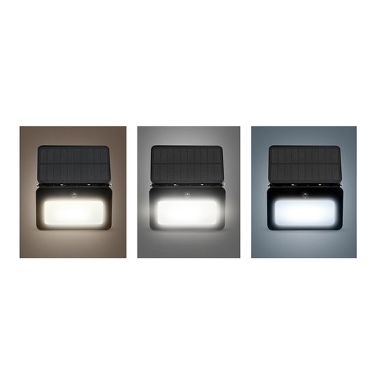 Solight LED solární reflektor se senzorem, 6W, 660lm, 3CCT, Li-Ion, černá
