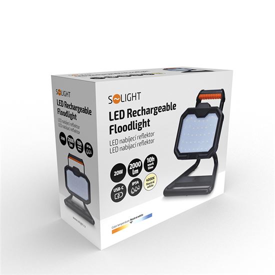Solight LED reflektor 20W, přenosný, nabíjecí, 2000lm, oranžovo-černý