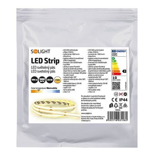 Solight LED COB světelný pás 5m, 10W/m, 1000lm/m, CRi>90, IP44, teplá bílá