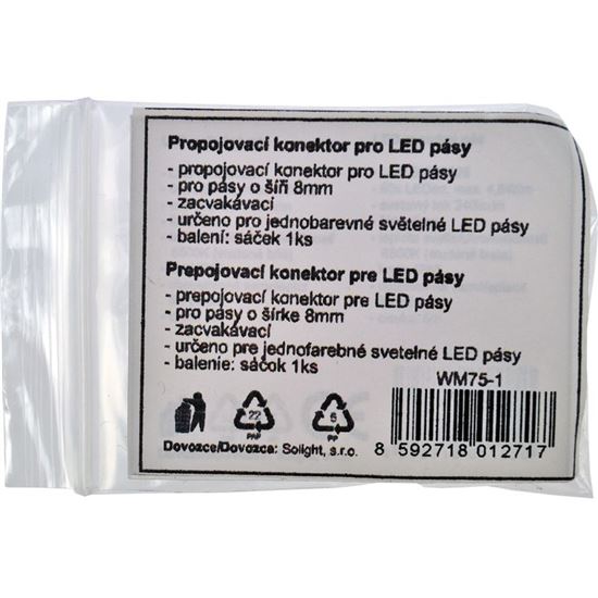 Solight propojovací konektor pro LED pásy, 8mm, zacvakávací, balení 1ks, sáček