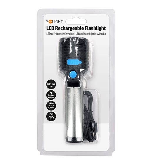 Solight LED nabíjecí ruční svítilna, 150+150lm, Li-Ion