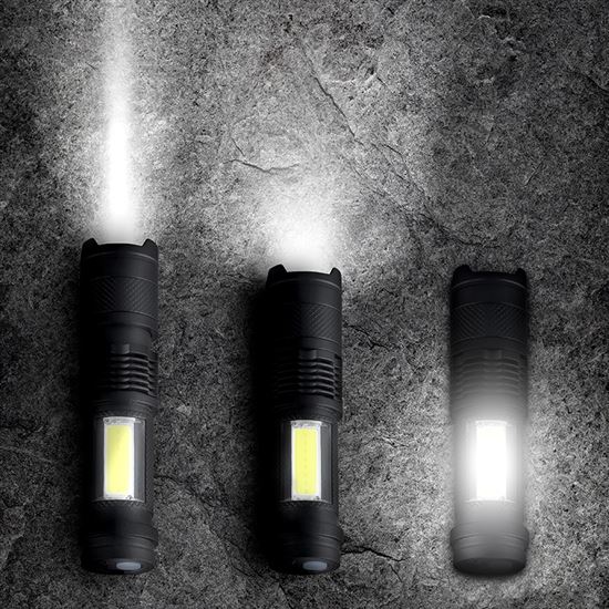 Solight LED nabíjecí kapesní svítilna se zoomem, 100lm + 70lm, Li-Ion, USB, černá