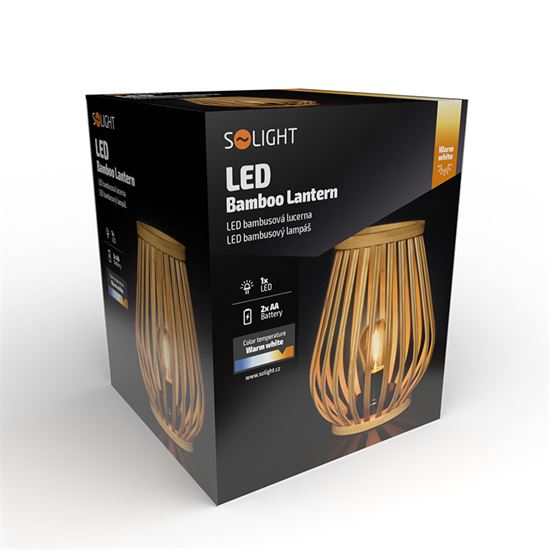 Solight bambusová lucerna s LED žárovkou, teplá bílá, 2x AA, 20cm