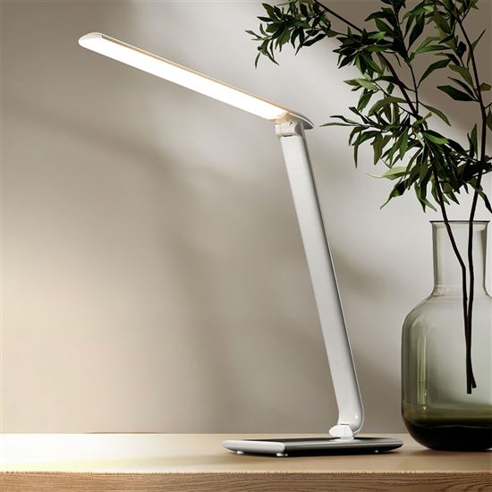 Solight LED stolní lampička stmívatelná, 12W, volba teploty světla, USB, bílý lesk