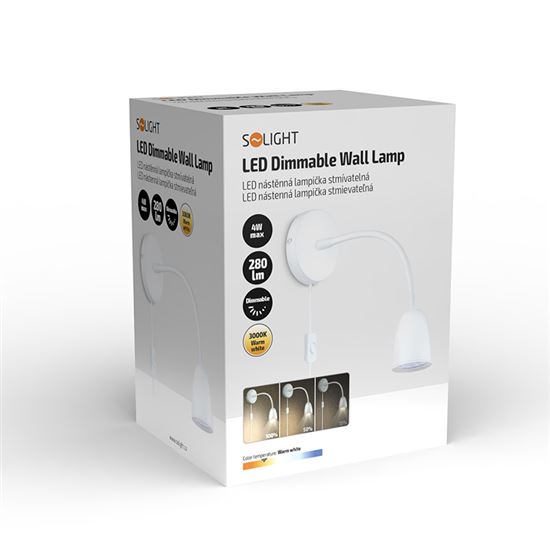 Solight LED nástěnná lampička, stmívatelná, 4W, 280lm, 3000K, bílá