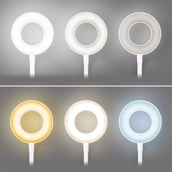 Solight LED stmívatelná stolní lampička s klipem bílá, 300lm, nastavitelná teplota světla, USB