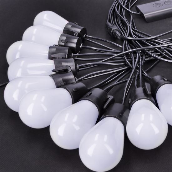 Solight LED smart venkovní řetěz s RGB žárovkami, bluetooth, 15 žárovek, 14m+6m, 10W