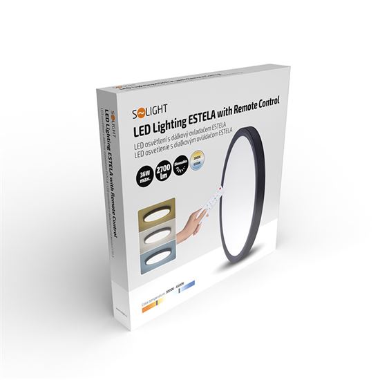 Solight LED osvětlení s dálkovým ovladačem Estela Black, 36W, 2700lm, 30cm, změna chromatičnosti, stmívatelné