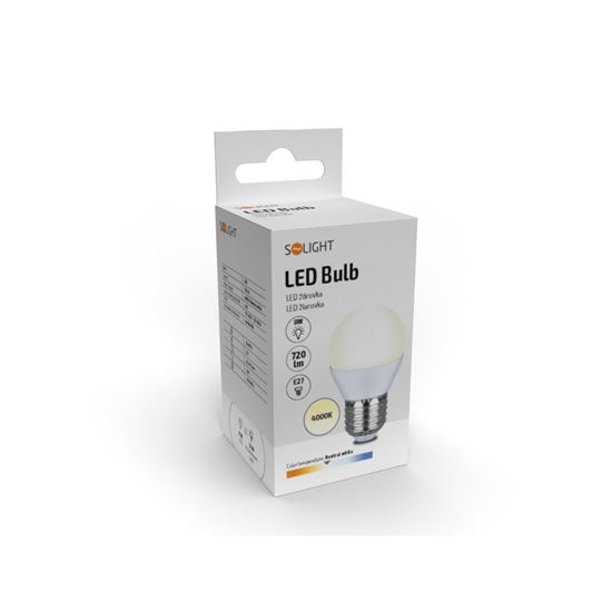 Solight LED žárovka, miniglobe, 8W, E27, 4000K, 720lm