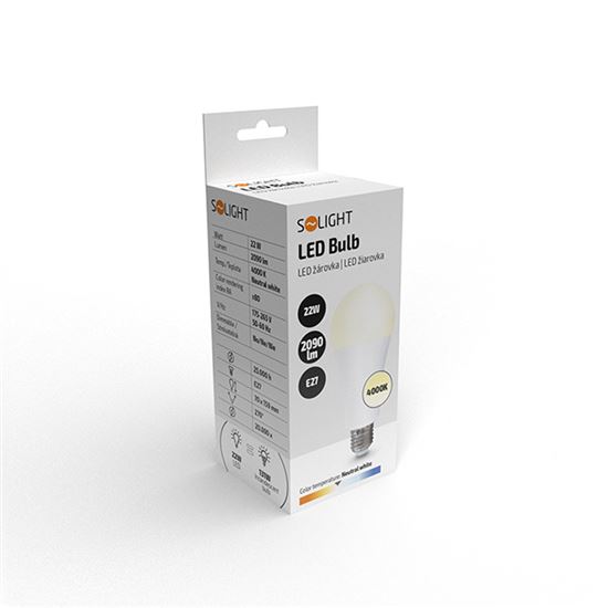 Solight LED žárovka, klasický tvar, 22W, E27, 4000K, 270°, 2090lm