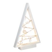 Solight LED dřevěný vánoční stromek s ozdobami, 15LED, přírodní dřevo, 37cm, 2x AA