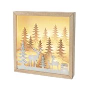 Solight LED 3D dřevěná vánoční dekorace v rámu, 12x LED, 25cm, 2x AA