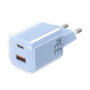 Solight 33W GaN fast charge USB-A + USB-C adaptér, modrý