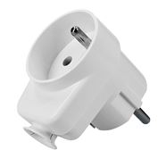 Solight zástrčka úhlová, s průběžnou zásuvkou, IP20, bílá