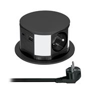 Solight výsuvný blok zásuvek, 3 x 16 A + USB A+C 20W PD, kabel 2m, černý