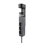 Solight 3z + USB A+C přenosné stolní zásuvky, 2m, černá, USB rychlonabíječka 20W PD
