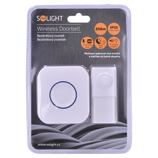 Solight bezdrátový zvonek, do zásuvky, 250m, bílý