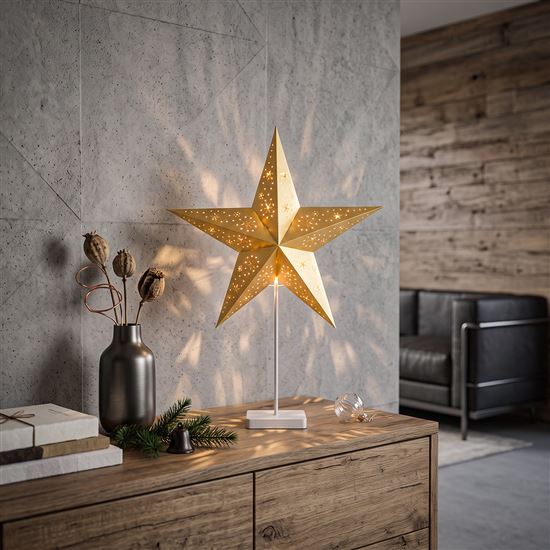 Solight LED vánoční hvězda stolní, 10x LED, 3x AA, zlatá