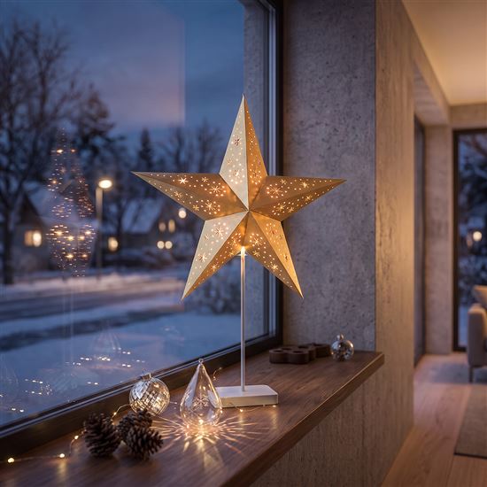 Solight LED vánoční hvězda stolní, 10x LED, 3x AA, zlatá