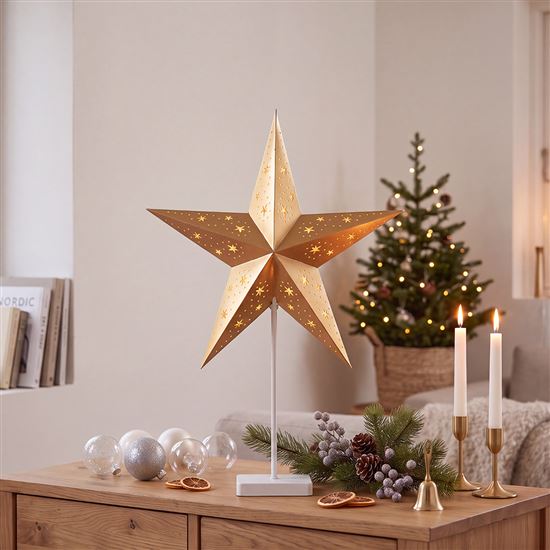 Solight LED vánoční hvězda stolní, 10x LED, 3x AA, zlatá