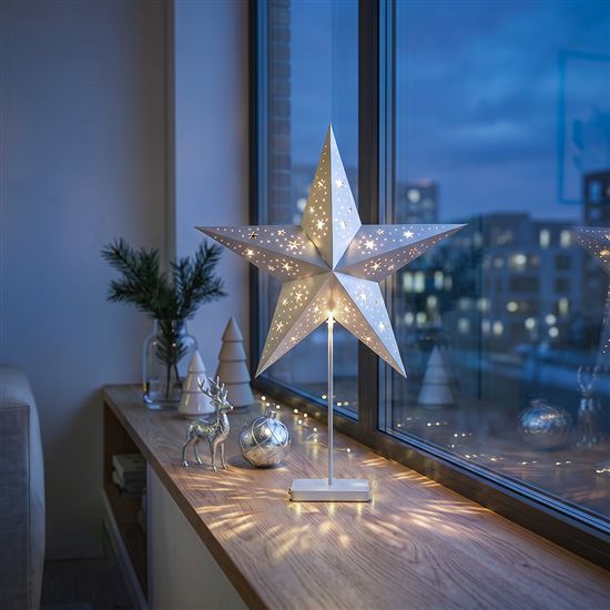 Solight LED vánoční hvězda stolní, 10x LED, 3x AA, stříbrná