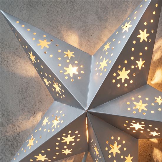 Solight LED vánoční hvězda stolní, 10x LED, 3x AA, stříbrná