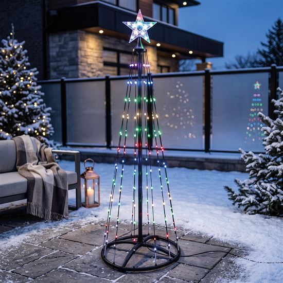 Solight smart vánoční stromek, 150 LED, 1,5m, IP44, RGB, dálkový ovladač + BT aplikace