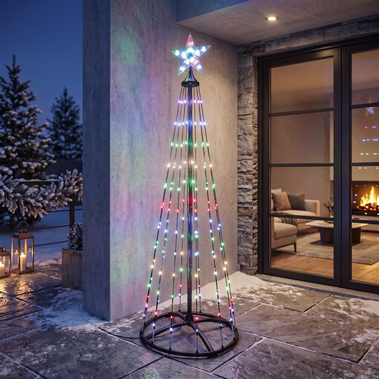 Solight smart vánoční stromek, 150 LED, 1,5m, IP44, RGB, dálkový ovladač + BT aplikace