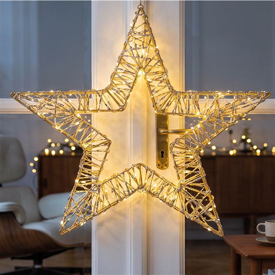 Solight LED vánoční hvězda 3D, 150 LED, 60cm, IP44, teplá bílá, časovač