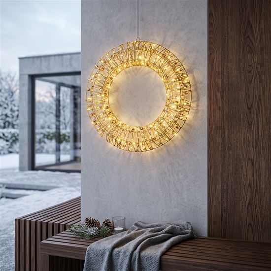Solight LED vánoční věnec 3D, 150 LED, 50cm, IP44, teplá bílá, časovač