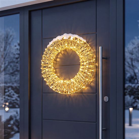 Solight LED vánoční věnec 3D, 150 LED, 50cm, IP44, teplá bílá, časovač