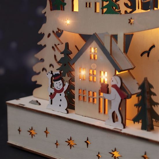 Solight LED dřevěný vánoční stromek s dekoracemi, 17x LED, bílá, 45cm, 2x AA