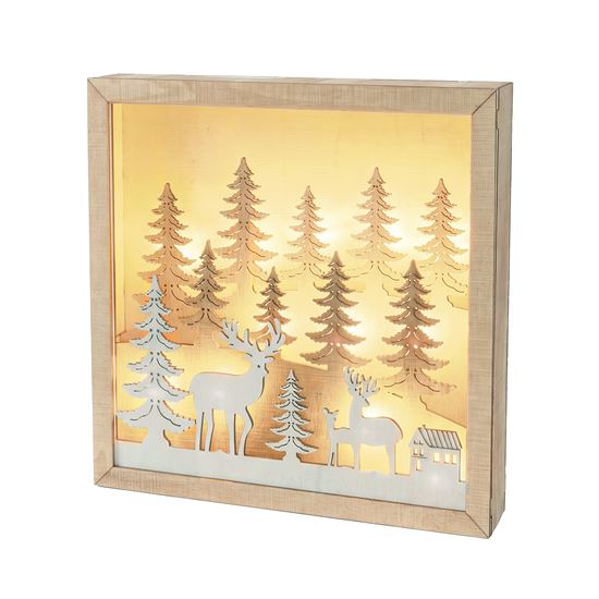 Solight LED 3D dřevěná vánoční dekorace v rámu, 12x LED, 25cm, 2x AA