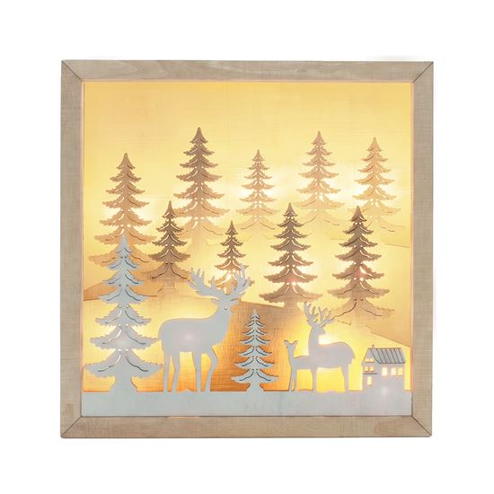 Solight LED 3D dřevěná vánoční dekorace v rámu, 12x LED, 25cm, 2x AA