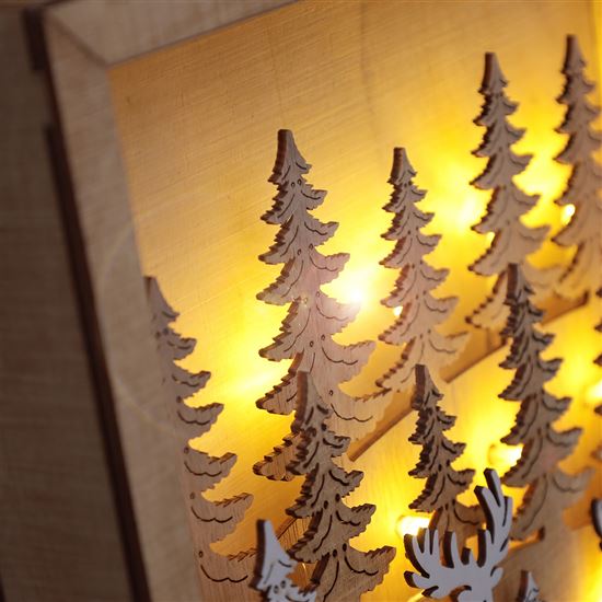 Solight LED 3D dřevěná vánoční dekorace v rámu, 12x LED, 25cm, 2x AA