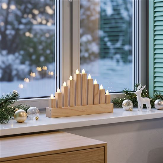Solight dřevěný LED svícen, 10x LED, 25cm, 2x AA