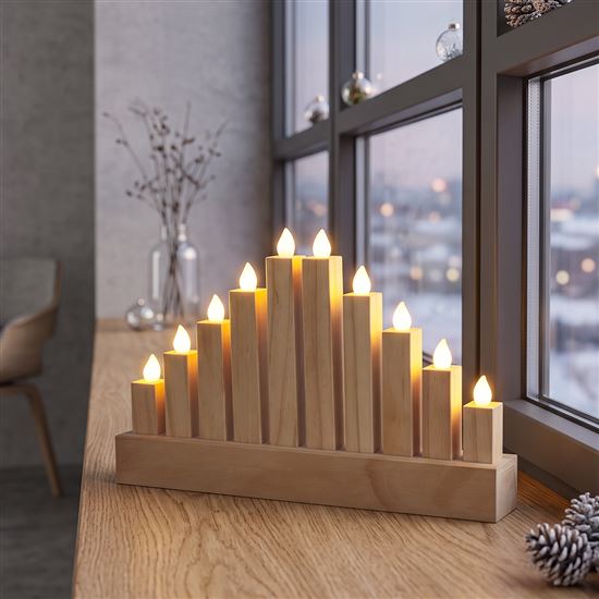 Solight dřevěný LED svícen, 10x LED, 25cm, 2x AA