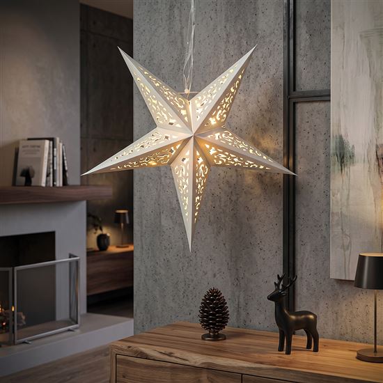 Solight LED vánoční hvězda, závěsná, časovač, 40cm, 15x LED, 2x AA