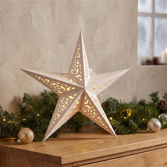 Solight LED vánoční hvězda, závěsná, časovač, 40cm, 15x LED, 2x AA