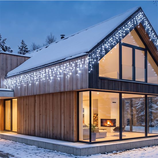 Solight LED vánoční girlanda, rampouchy, 200 LED, 10m, IP44, studené bílé světlo