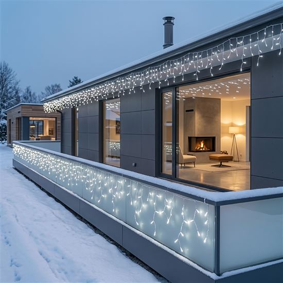 Solight LED vánoční girlanda, rampouchy, 200 LED, 10m, IP44, studené bílé světlo