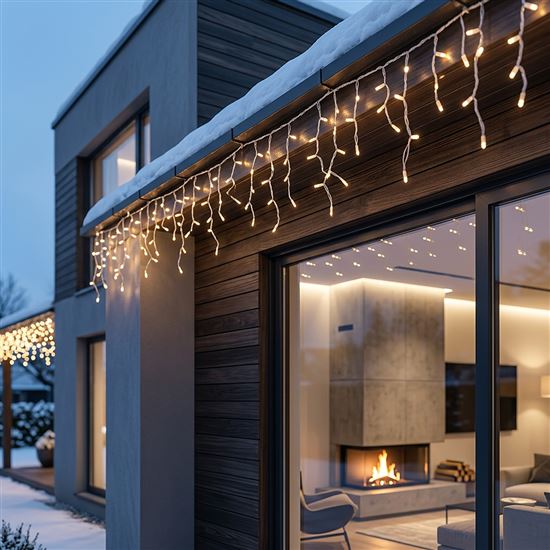 Solight LED vánoční girlanda, rampouchy, 200 LED, 10m, IP44, teplé bílé světlo