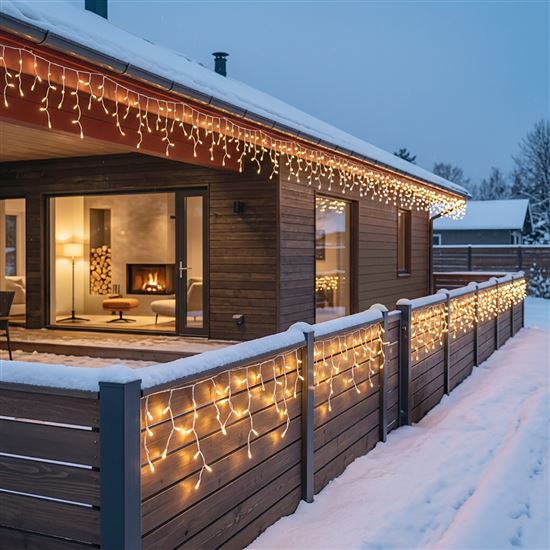 Solight LED vánoční girlanda, rampouchy, 200 LED, 10m, IP44, teplé bílé světlo